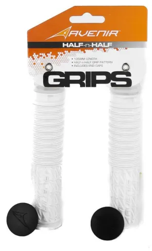 Avenir Half-n-Half MTB Bike Handlebar Grips 135mm 22.2mm White NEW