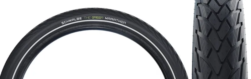 Green Marathon Tire - 27 x 1-1/4 Clincher Wire BLK/Reflective Performance Line GreenGuard TwinSkin Addix
