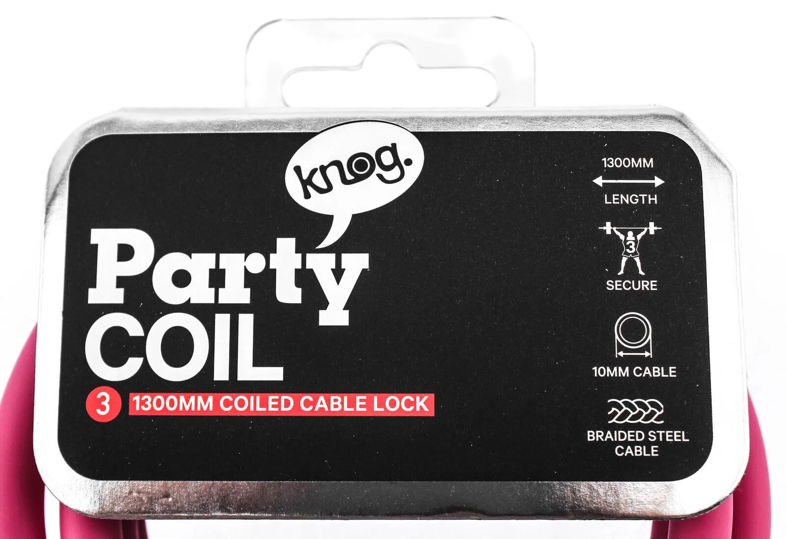 Knog Party Coil 1300mm Coiled Cable Bike Lock Braided Steel Rose Pink NEW